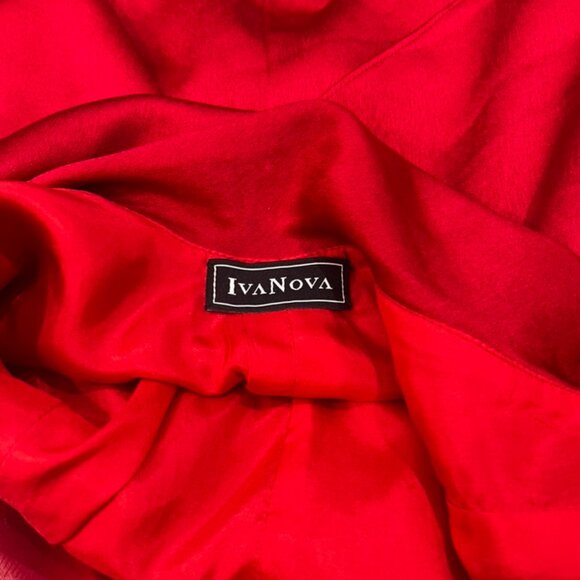 IvaNova  Mini Backless Dress W/Rhinestones and Long Dramatic Sheer Sleeve Red 4 - Picture 10 of 10